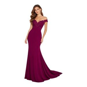 Portia & Scarlett Size 2 Gown Burgundy Off The Shoulder Mermaid Evening Dress